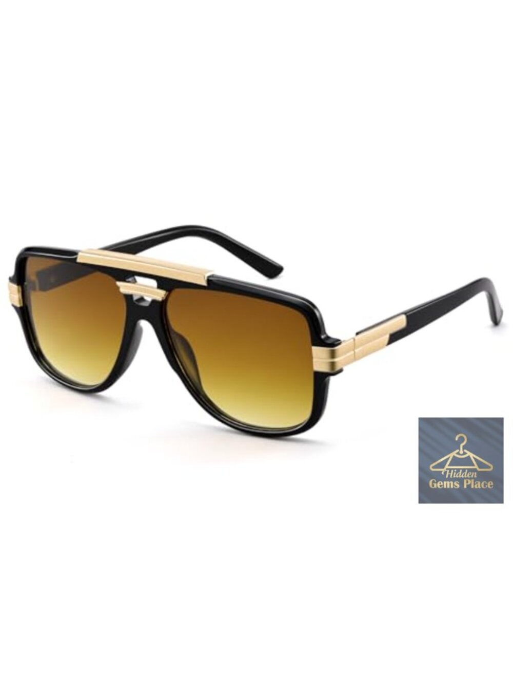 Retro Oversized Square Aviator Sunglasses with Gold Metal Accents